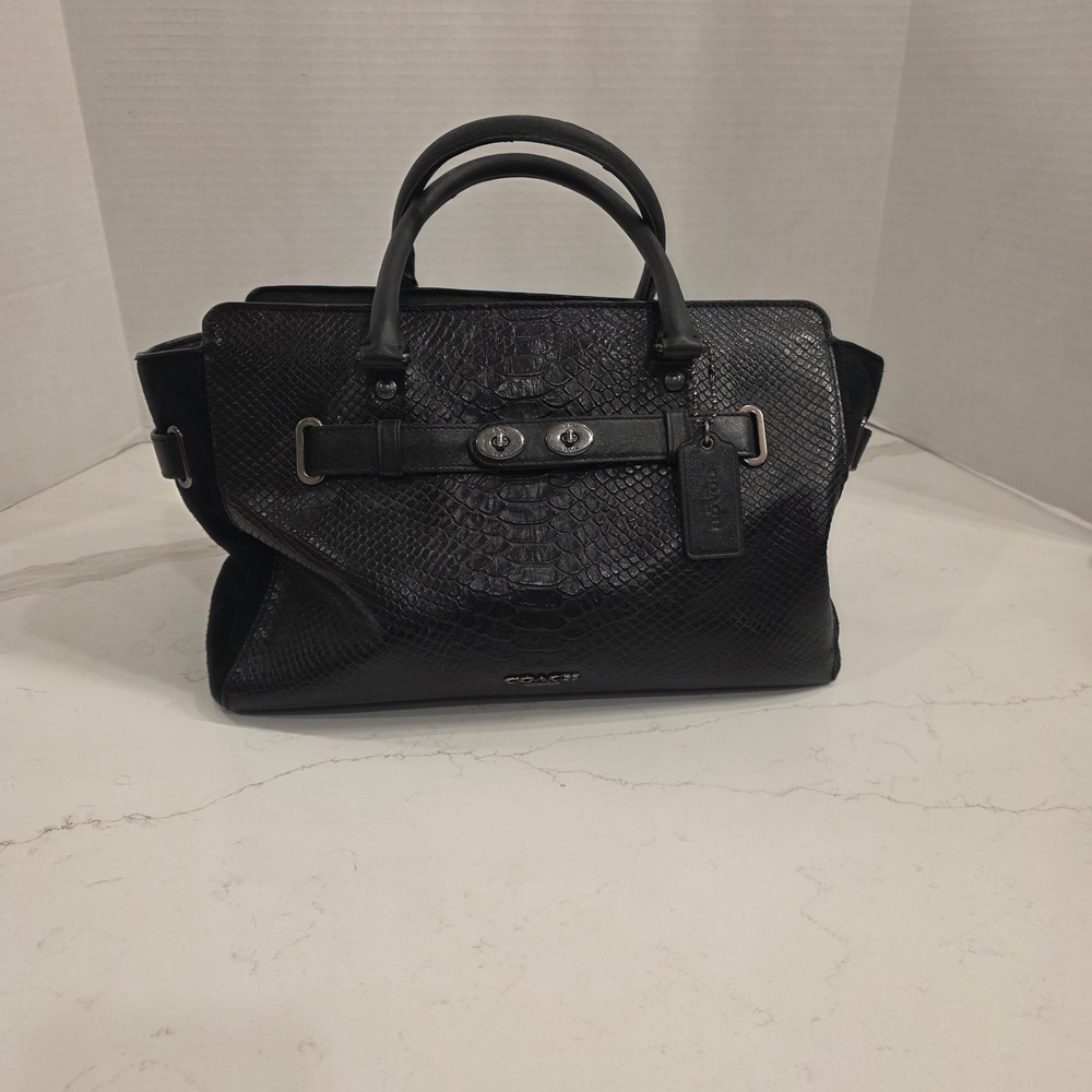 Coach Swagger 37 Black Python Embossed Leather Sa… - image 7